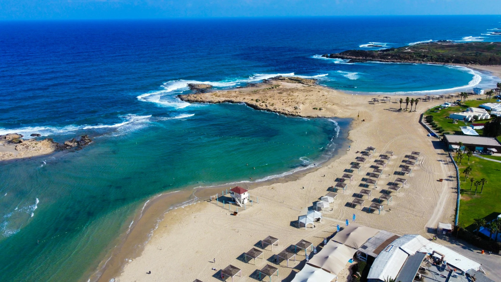 Aerial view of pristine Ayia Napa beaches perfect for a road trip by hire car