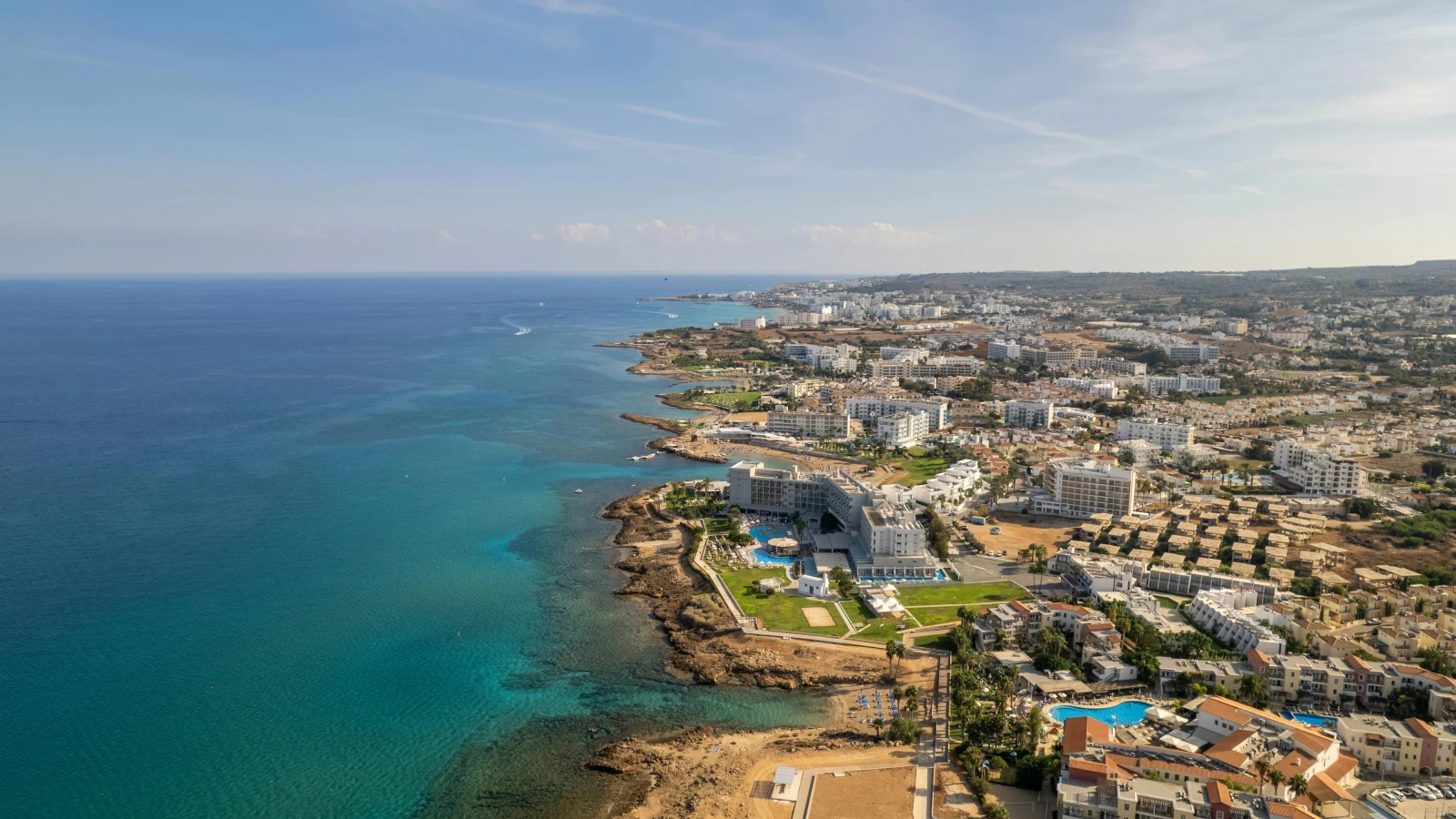 Aerial view of Larnaca Airport pickup zone for car rental to Ayia Napa