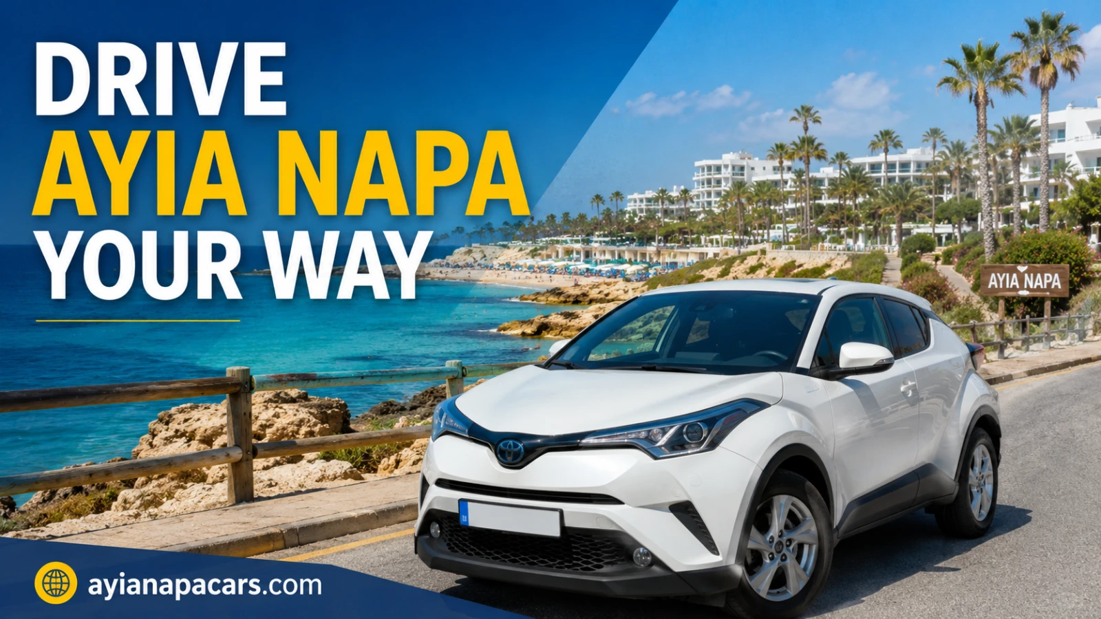 No deposit car rental in Ayia Napa with family driving along coast