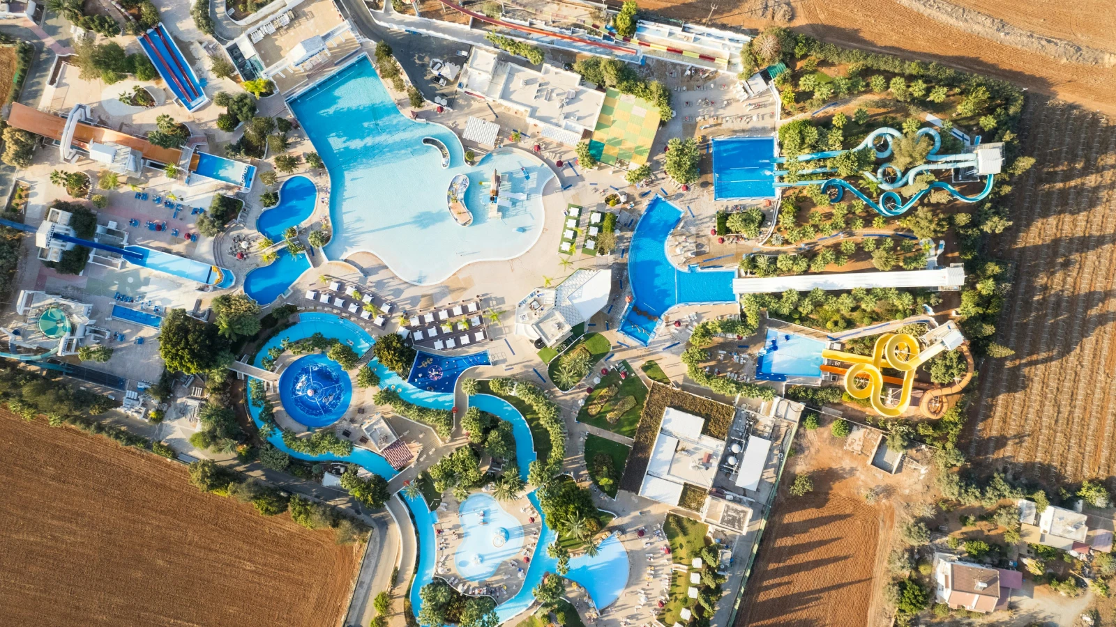 Stunning aerial view of Ayia Napa beaches for road trip from rental car